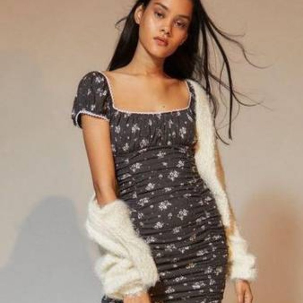 Urban Outfitters UO Brenan Print Ruched Mini Dress